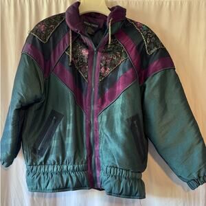 Rock Creek Vintage 80s Teal Purple Floral Ski Coat - Large